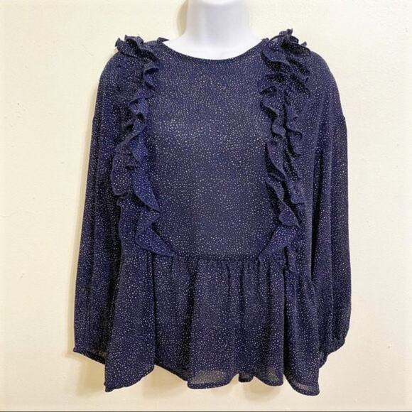 H&M Blue & White Speckled Peplum Ruffle Blouse, Size Small (6), NWT! - Picture 3 of 8